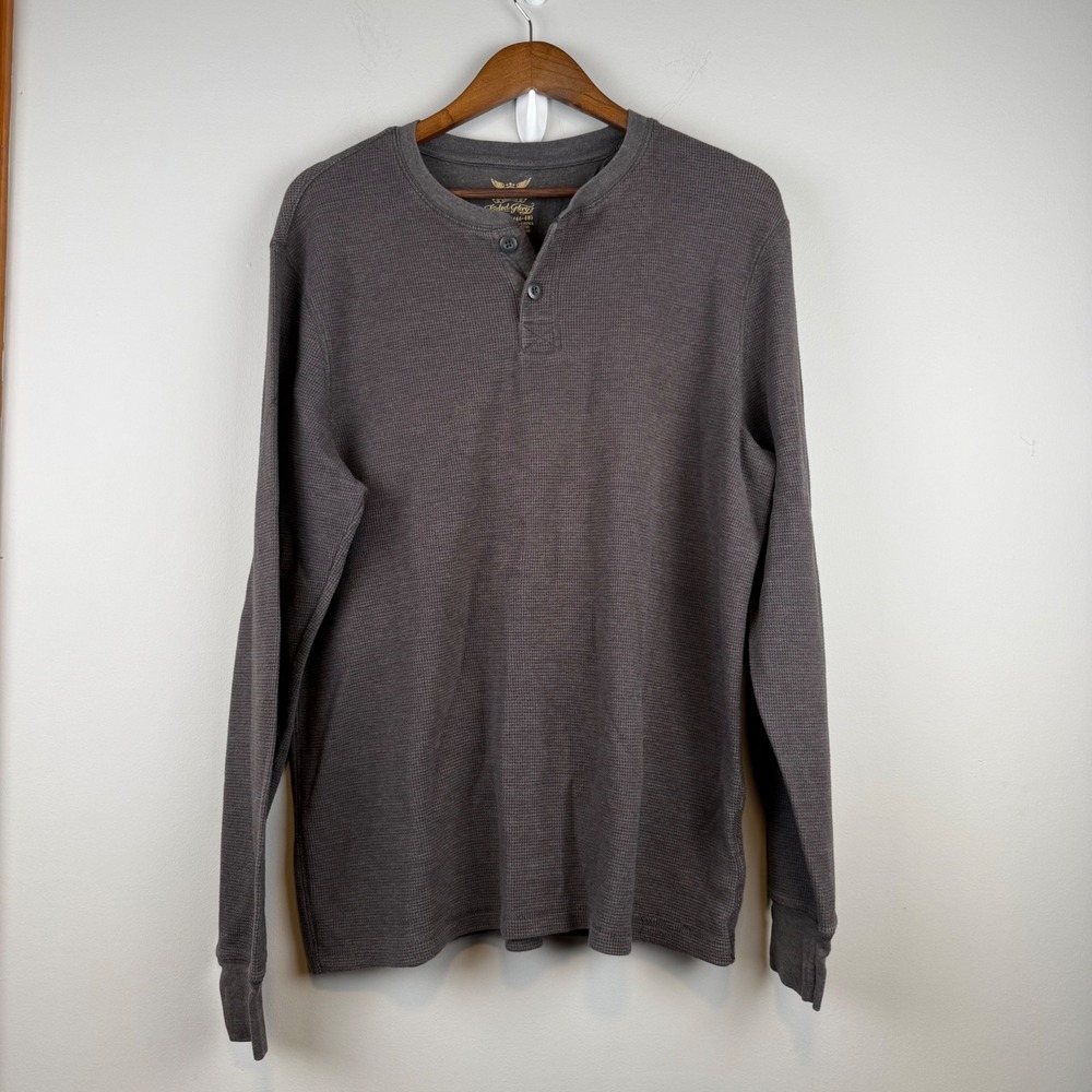 Thermal Gorpcore Henley Shirt XLT Gray Waffle Knit Thermal Minimalist Layering